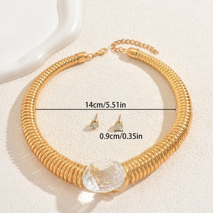 Sitara Luxe: Gold Coil Choker with Crystal Centerpiece