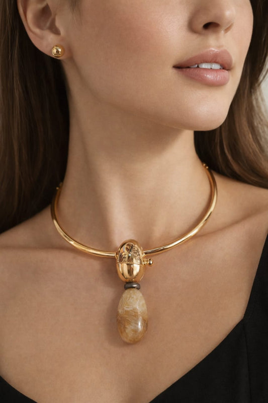 Tara Dusk: Gold Choker with Amber Teardrop