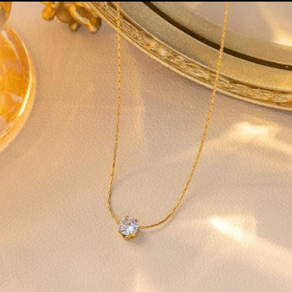 Ziya Solitaire: Gold Pendant Necklace with Crystal Sparkle