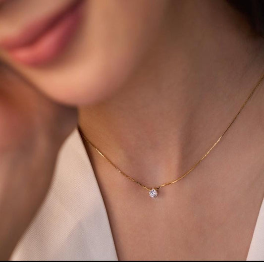 Ziya Solitaire: Gold Pendant Necklace with Crystal Sparkle