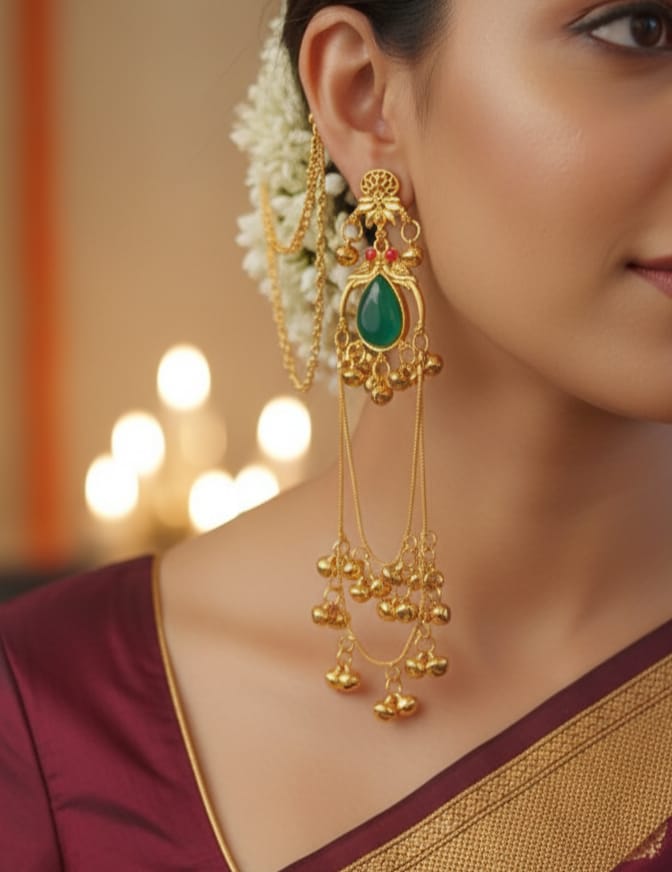 Regal Cascade: Gold & Gemstone Heritage Earring