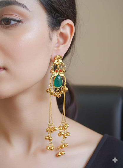 Regal Cascade: Gold & Gemstone Heritage Earring