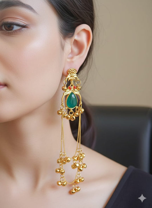Regal Cascade: Gold & Gemstone Heritage Earring
