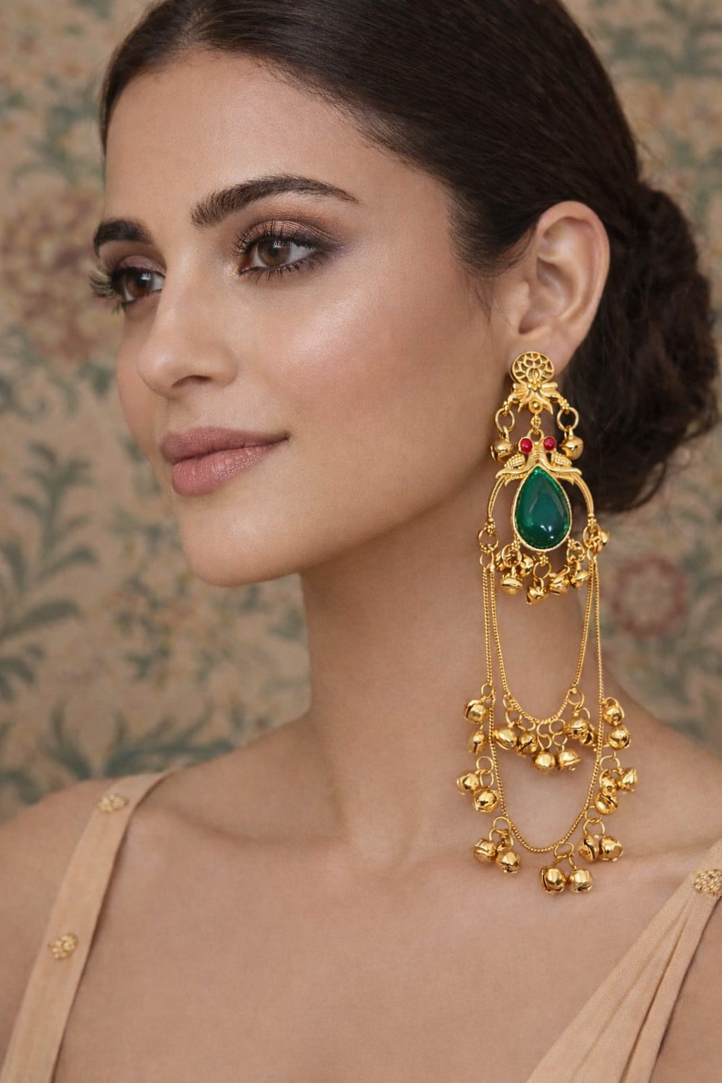 Regal Cascade: Gold & Gemstone Heritage Earring