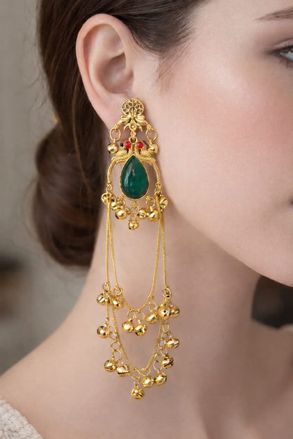 Regal Cascade: Gold & Gemstone Heritage Earring