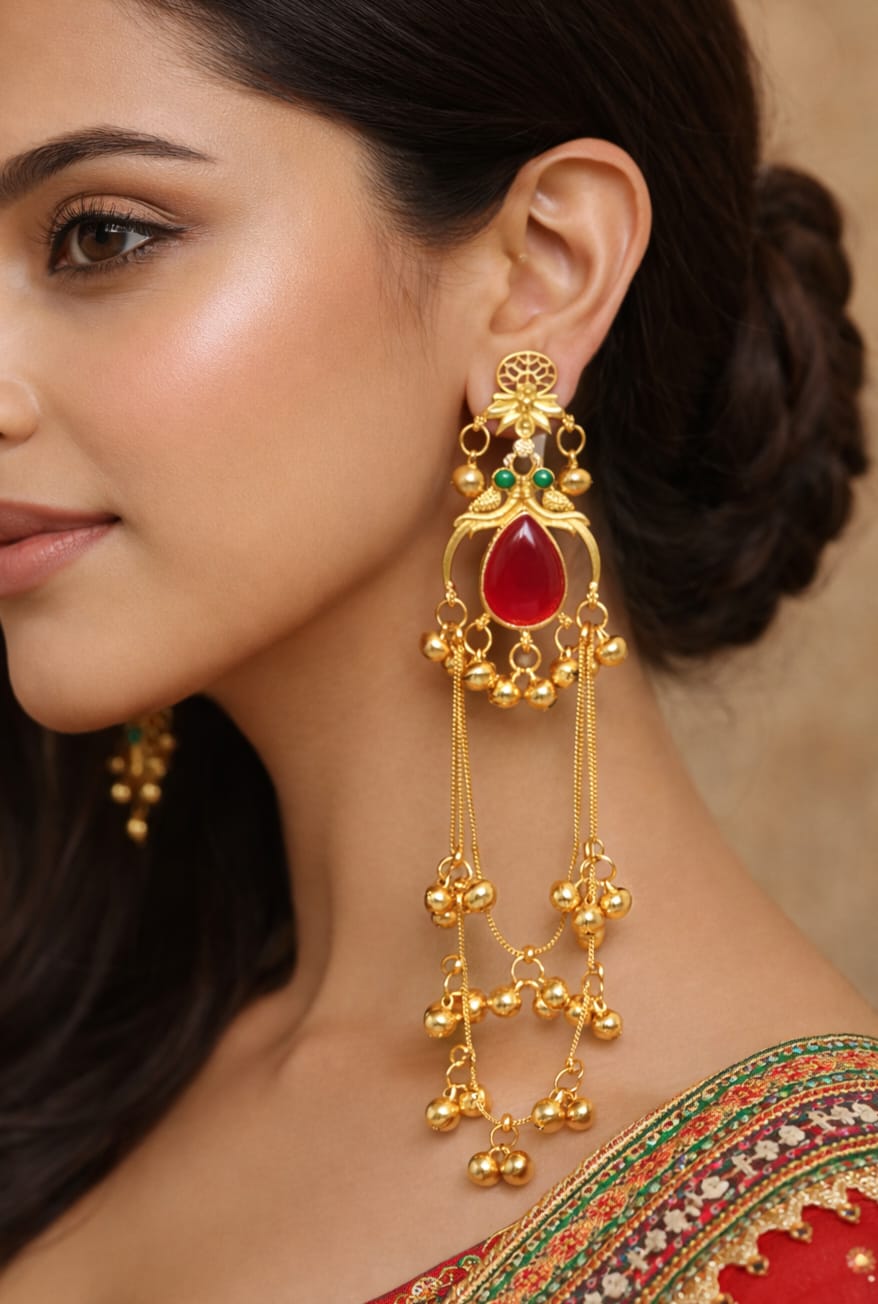 Gulnaar Radiance: Red Teardrop Heritage Earring