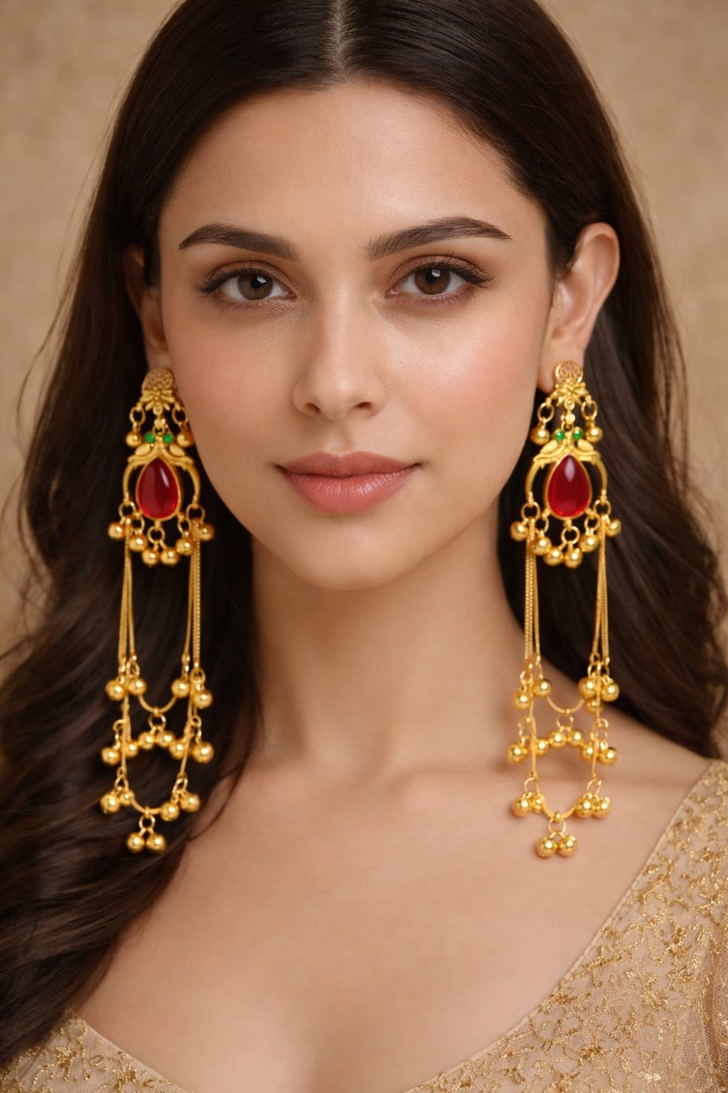 Gulnaar Radiance: Red Teardrop Heritage Earring