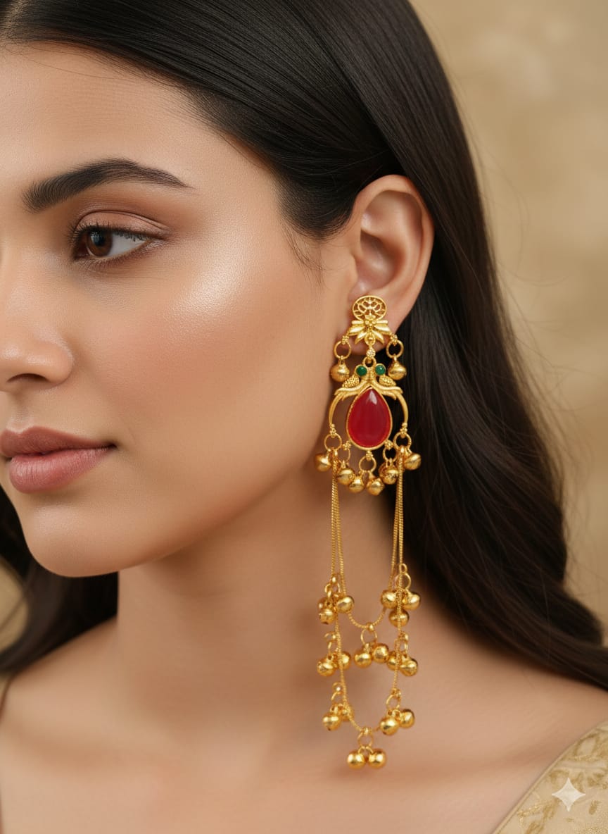 Gulnaar Radiance: Red Teardrop Heritage Earring