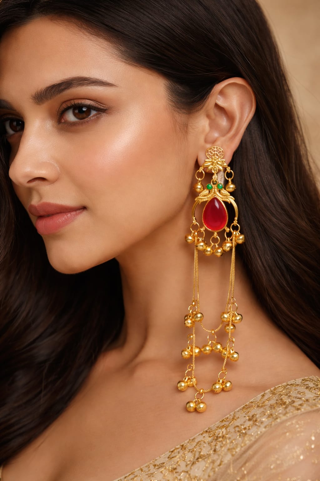 Gulnaar Radiance: Red Teardrop Heritage Earring