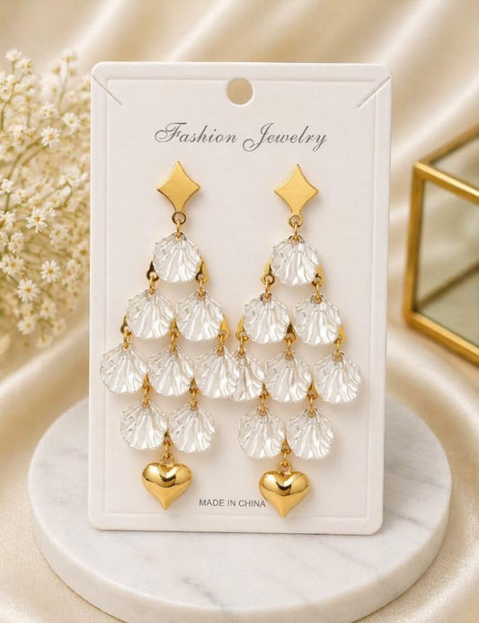 Crystal Shell Heart Drop Earrings