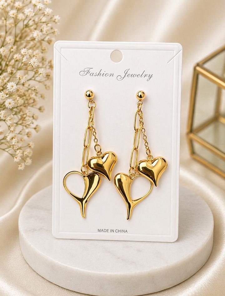 Golden Duo Heart Earrings