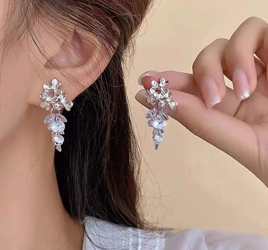 Silver Floral Crystal Earrings