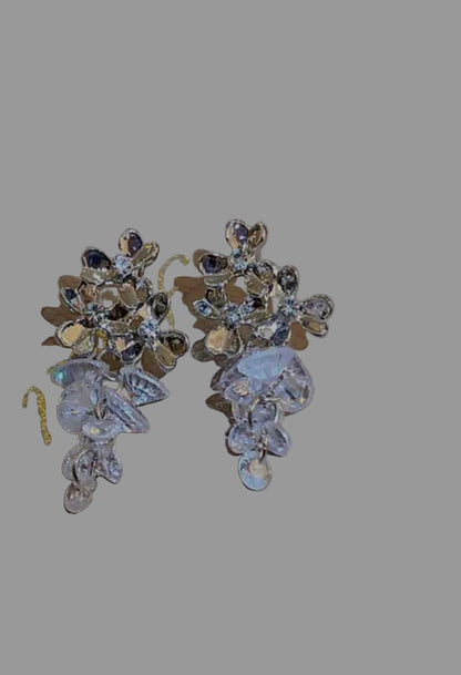 Silver Floral Crystal Earrings