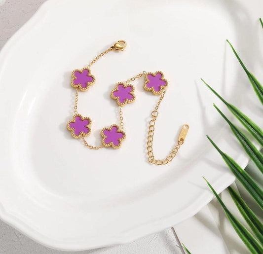 Purple Clover Charm Bracelet