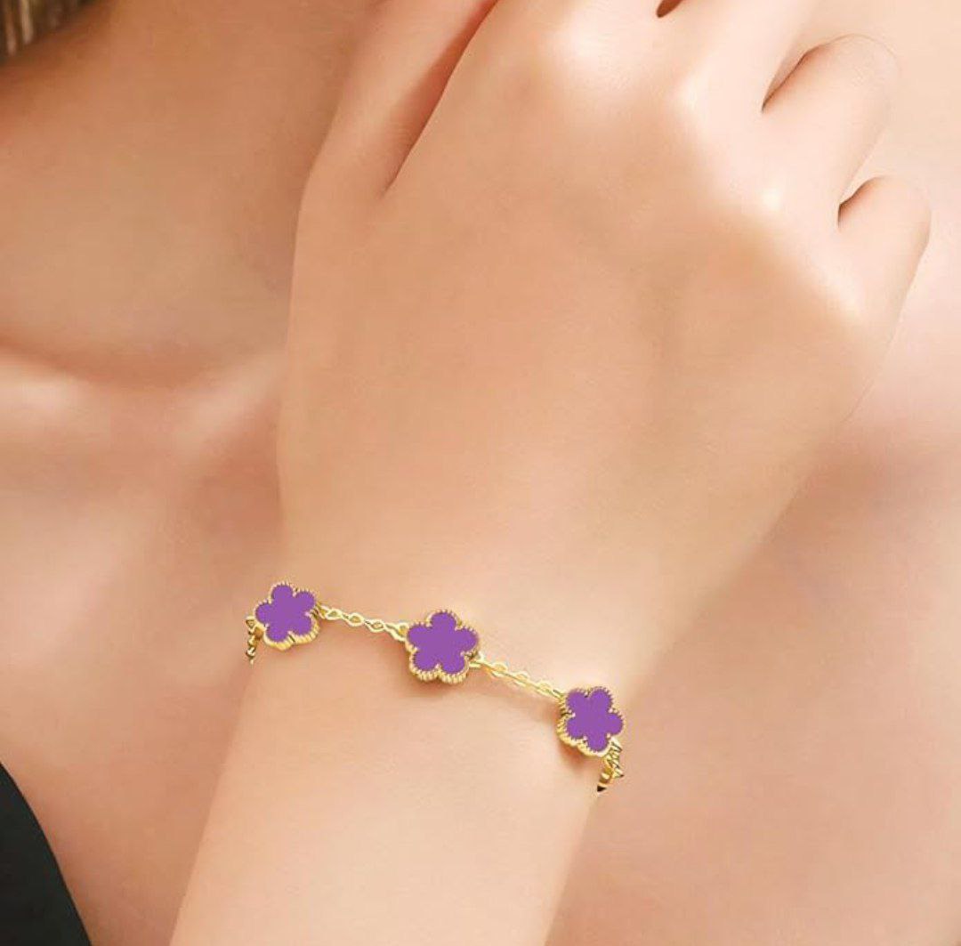 Purple Clover Charm Bracelet