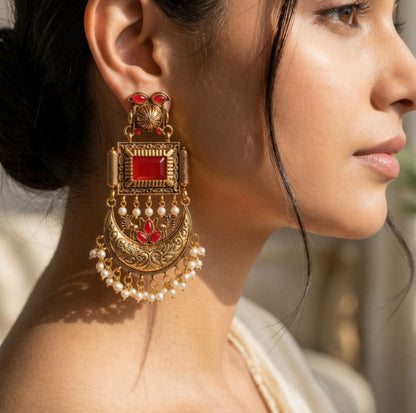 Regal Gemstone Crescent Earrings