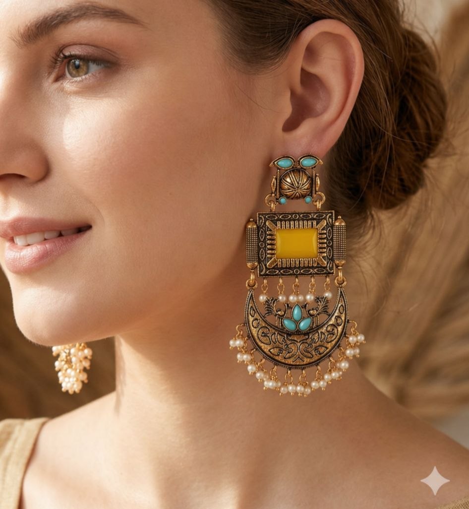 Regal Gemstone Crescent Earrings