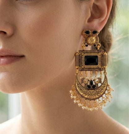 Regal Gemstone Crescent Earrings