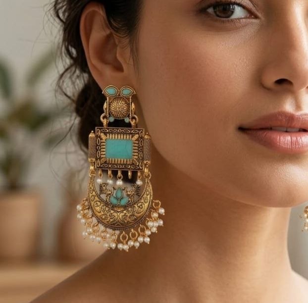 Regal Gemstone Crescent Earrings