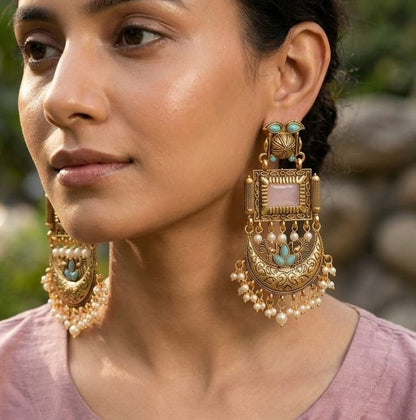 Regal Gemstone Crescent Earrings