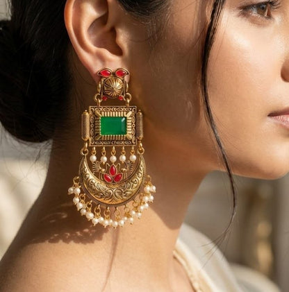 Regal Gemstone Crescent Earrings