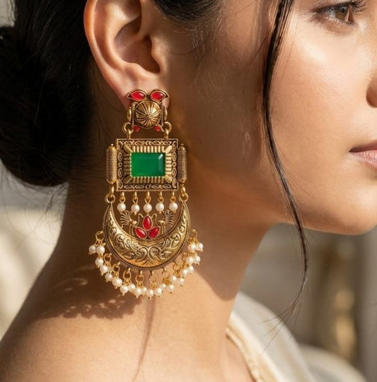Regal Gemstone Crescent Earrings