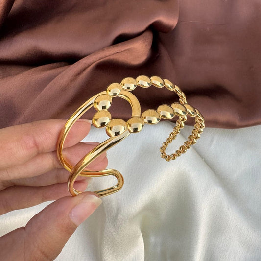 Golden Beaded Curve Bracelet