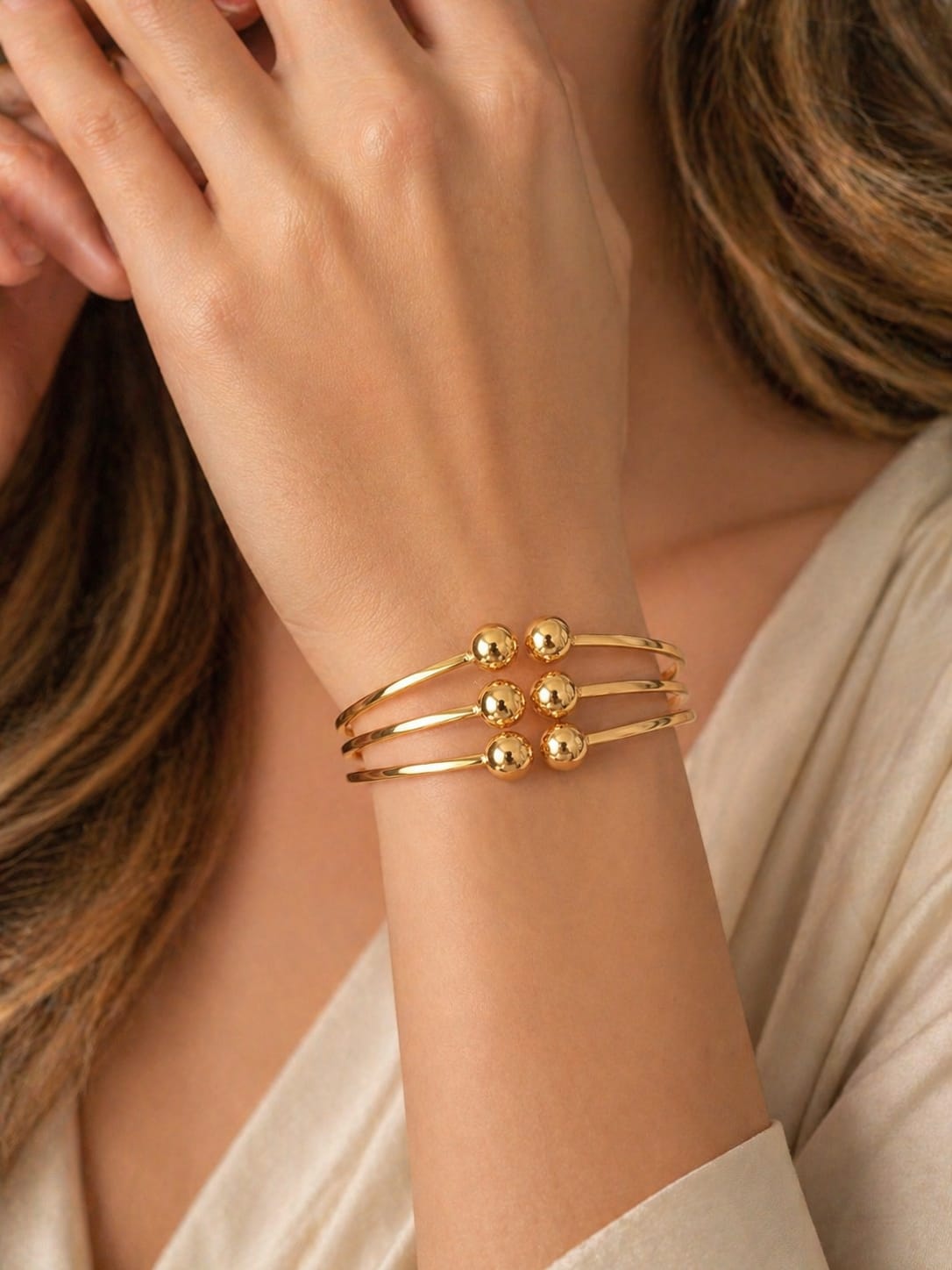 Golden Beaded Trio Bracelet