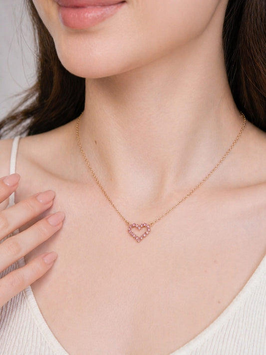 Golden Pink Gem Heart Necklace