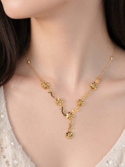 Golden Floral Drop Necklace