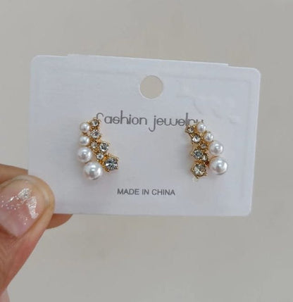 Gold Pearl Rhinestone Earrings