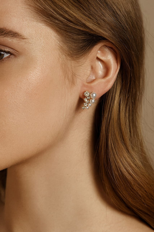 Gold Pearl Rhinestone Earrings