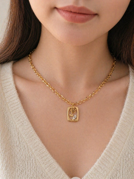 Golden Rose Pendant Necklace