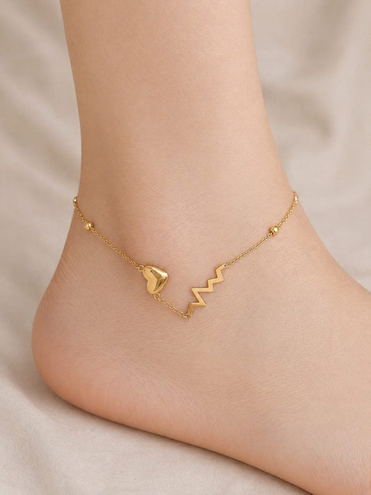Golden Heartbeat Charm Anklet