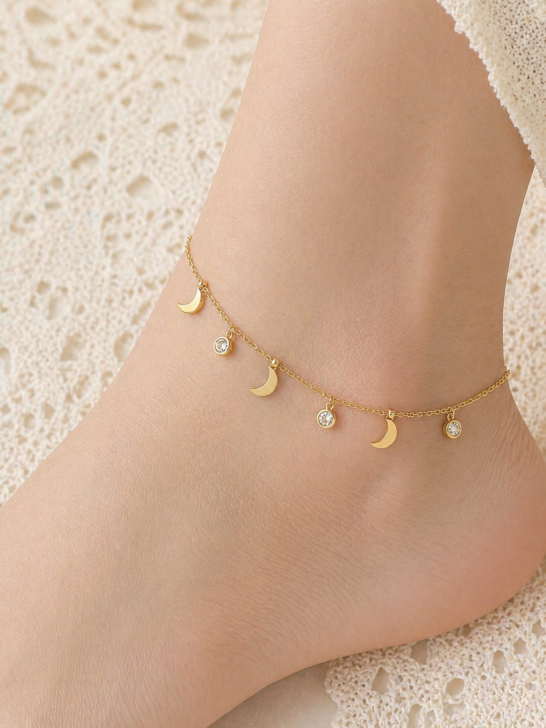 Golden Moon & Gem Anklet