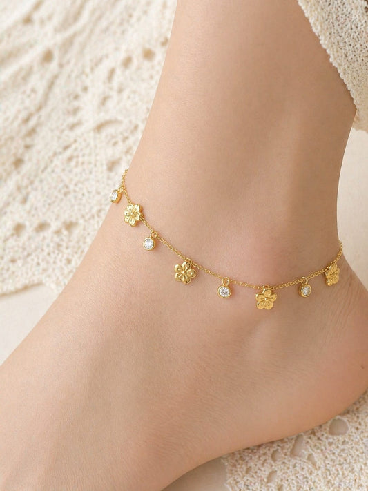 Golden Floral Crystal Anklet