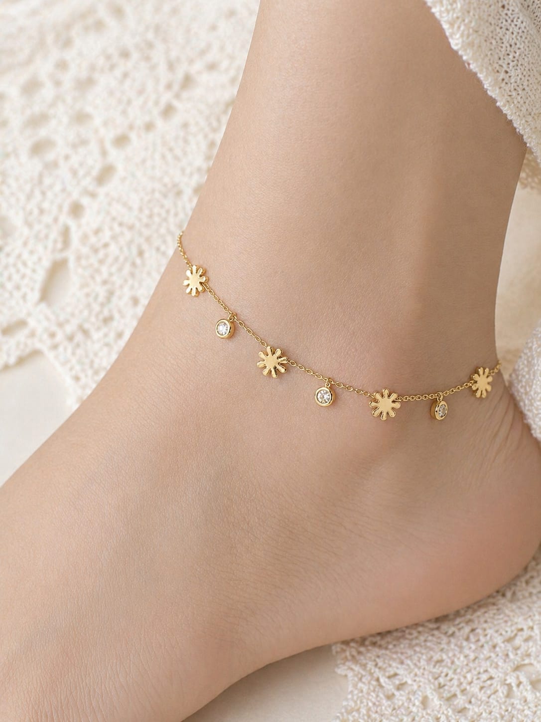 Golden Sunburst Gem Anklet