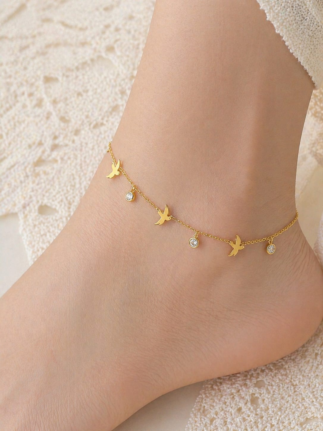 Golden Bird Charm Anklet