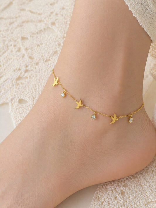 Golden Bird Charm Anklet