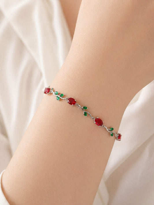 Red-and-Green Gemstone Bracelet