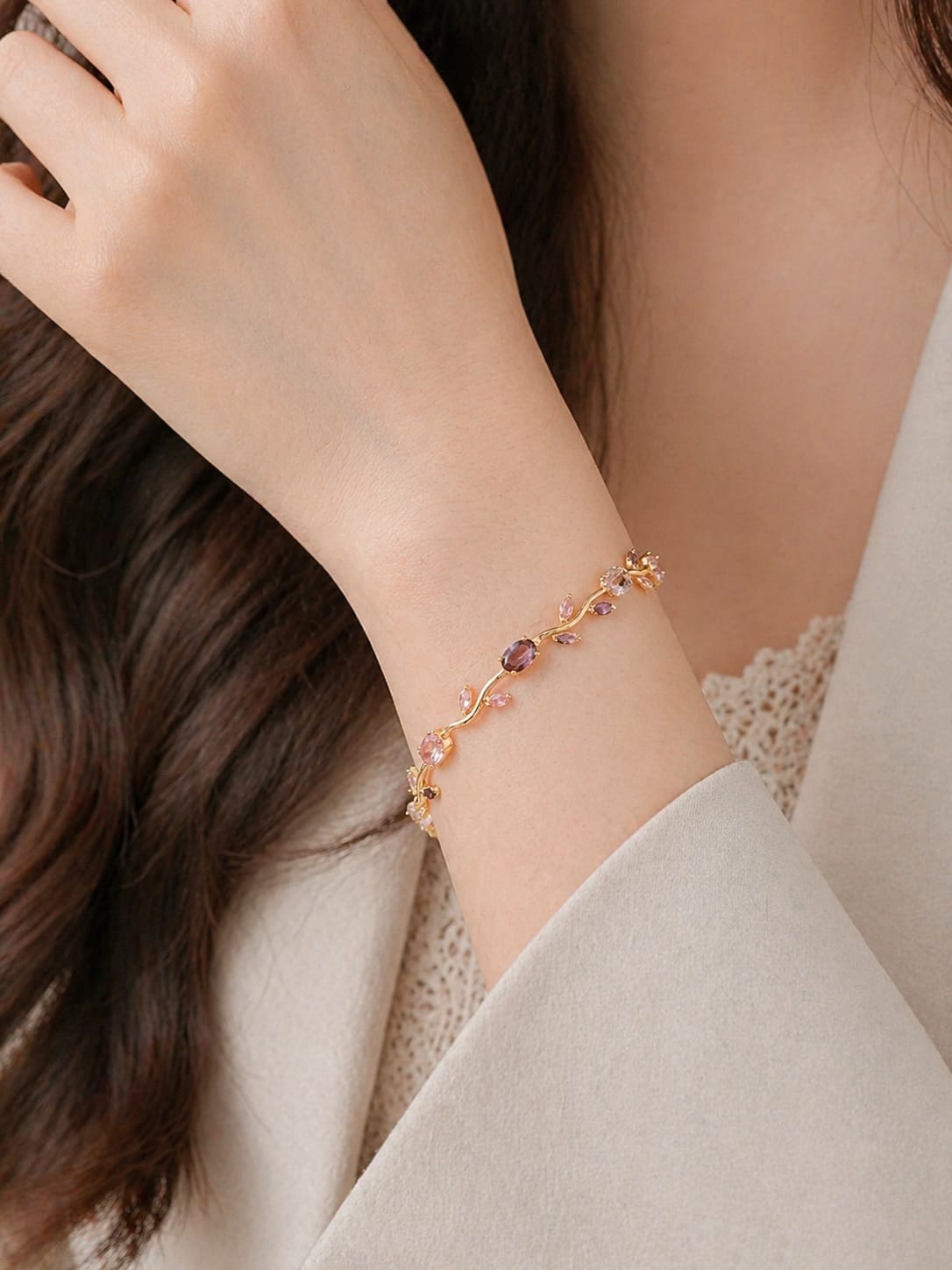 Gold Floral Gemstone Bracelet