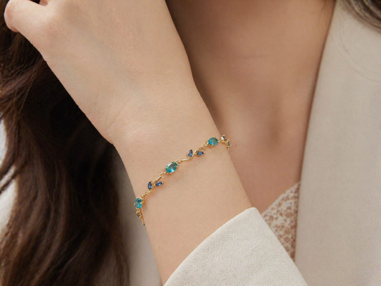 Gold Blue-Teal Gemstone Bracelet