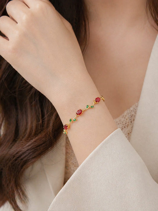 Gold Red-Green Gemstone Bracelet