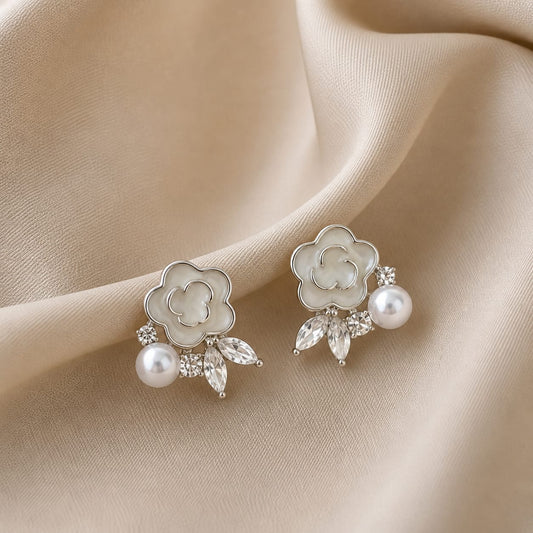 Black Enamel Floral Earrings
