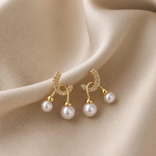 Crystal Horseshoe Pearl Earrings