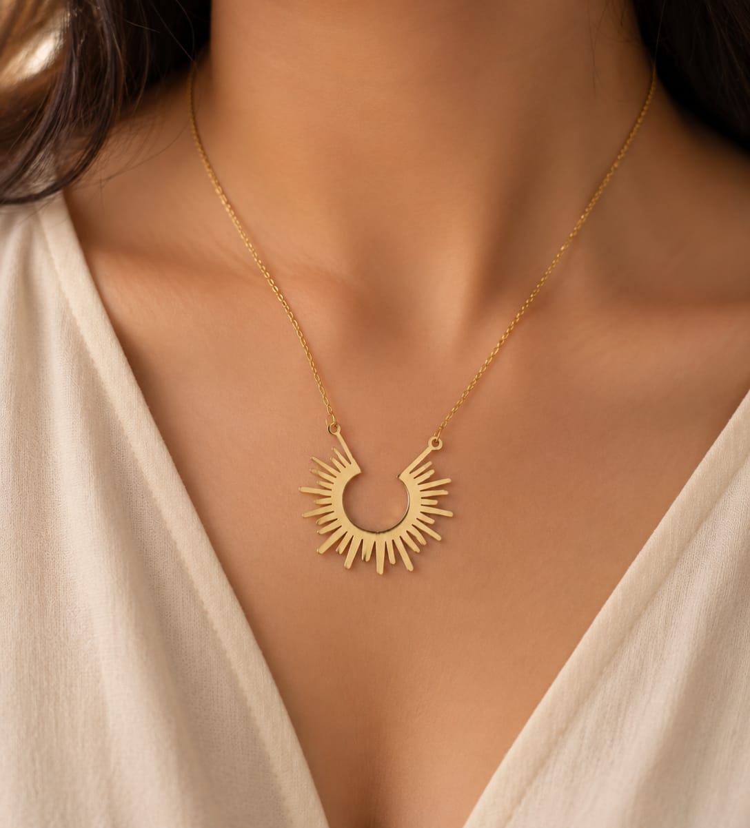 Golden Sunburst Pendant Necklace