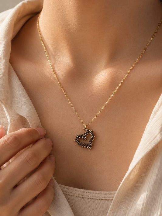 Golden Beaded Heart Pendant Necklace