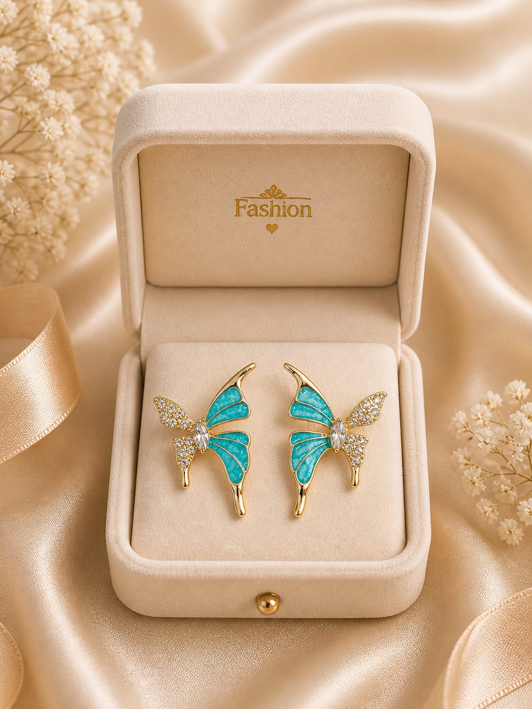 Golden Butterfly Gem Earrings