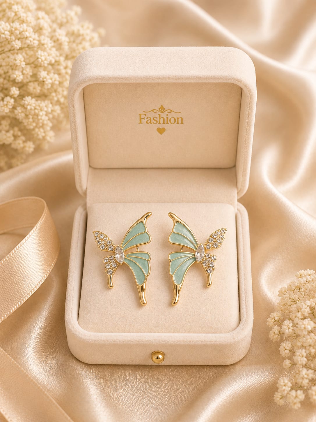 Golden Butterfly Gem Earrings
