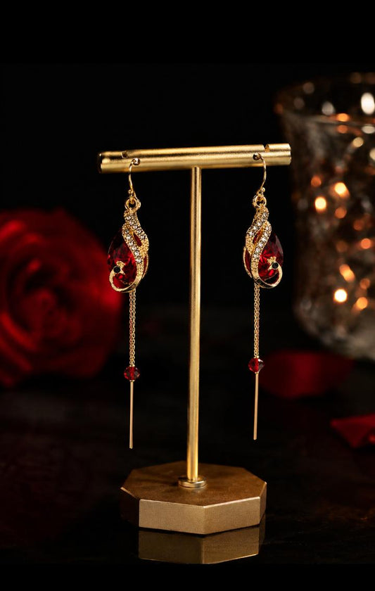 Gold and Red Statement Earrings